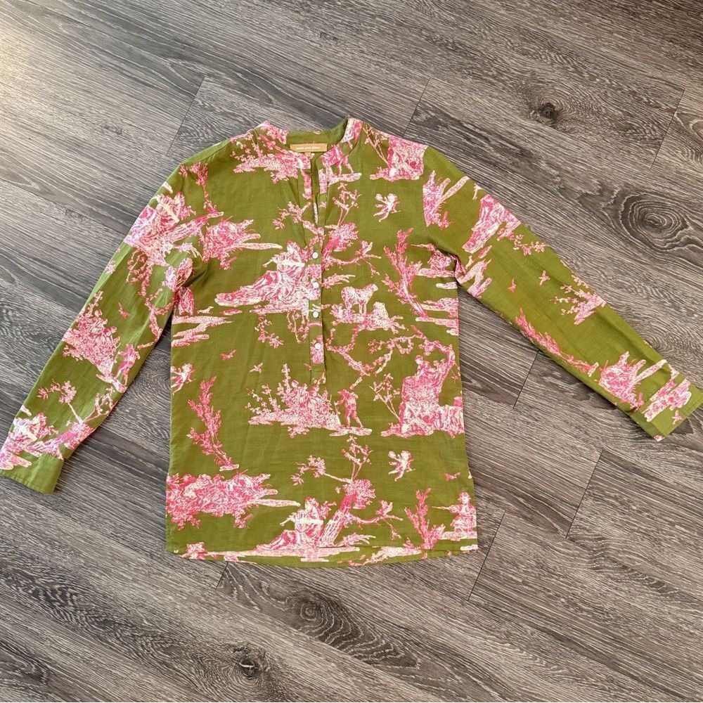 Rose And Rose Half Button Long Sleeve Blouse